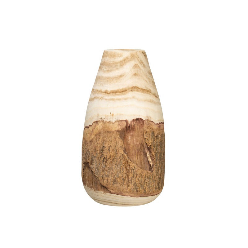 Creative Co-Op 13" H Carved Paulownia Wood Vase with Live Edge (Each one Will Vary) - Image 1